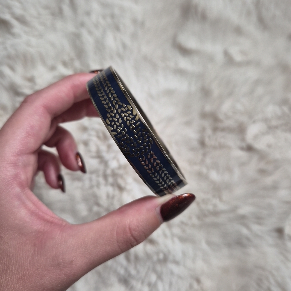Bangle Bracelet Navy Blue Gold Tone Nautical Classic Quiet Luxury Old Money Prep